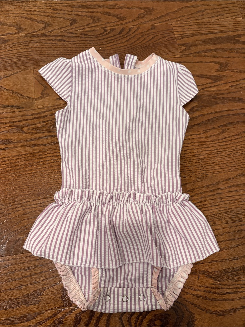 Ruffle butts girls lilac seersucker one piece swimsuit